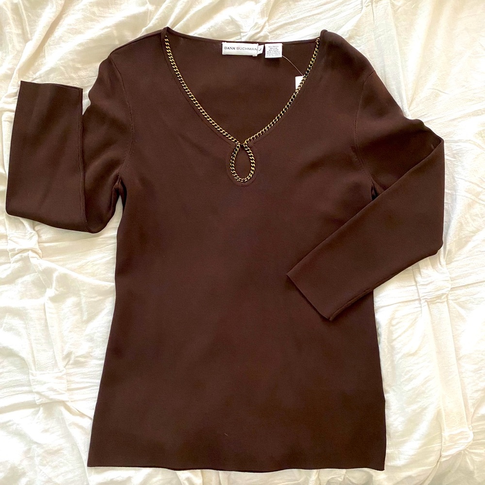 Dana Buchman walnut tunic L chain embellishment
